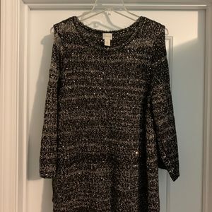Chico’s Cold Shoulder Sequin Sweater size 3
